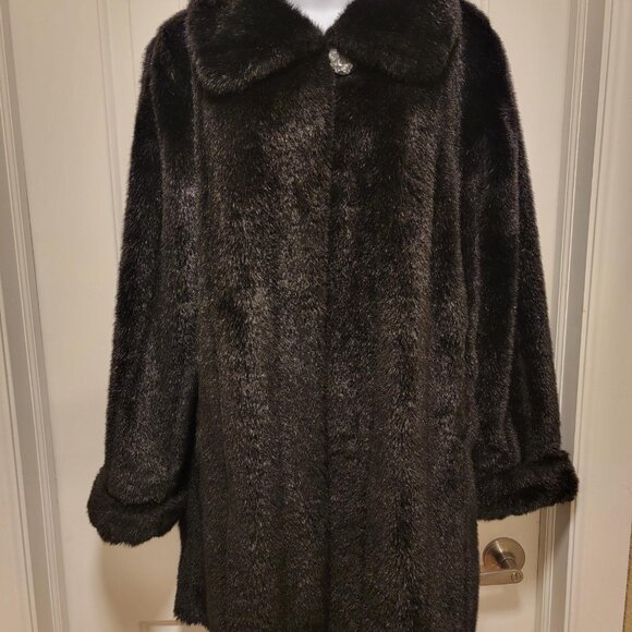 Dennis Basso Faux Fur Soft Silky Faux Mink Coat Size Small - Picture 1 of 14